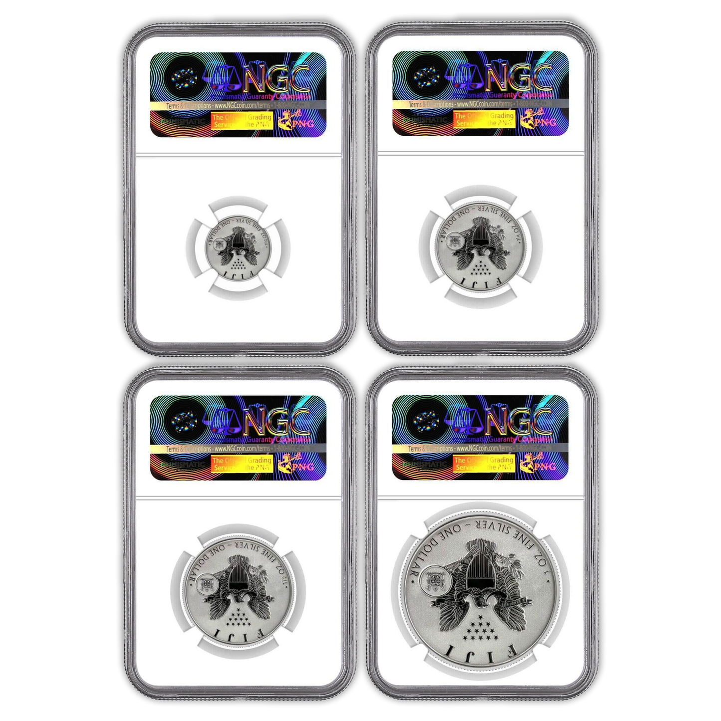 2023  Fiji  Silver Eagle Tribute  4 pc Fractional Set NGC Reverse GEM PROOF In God We Trust Label