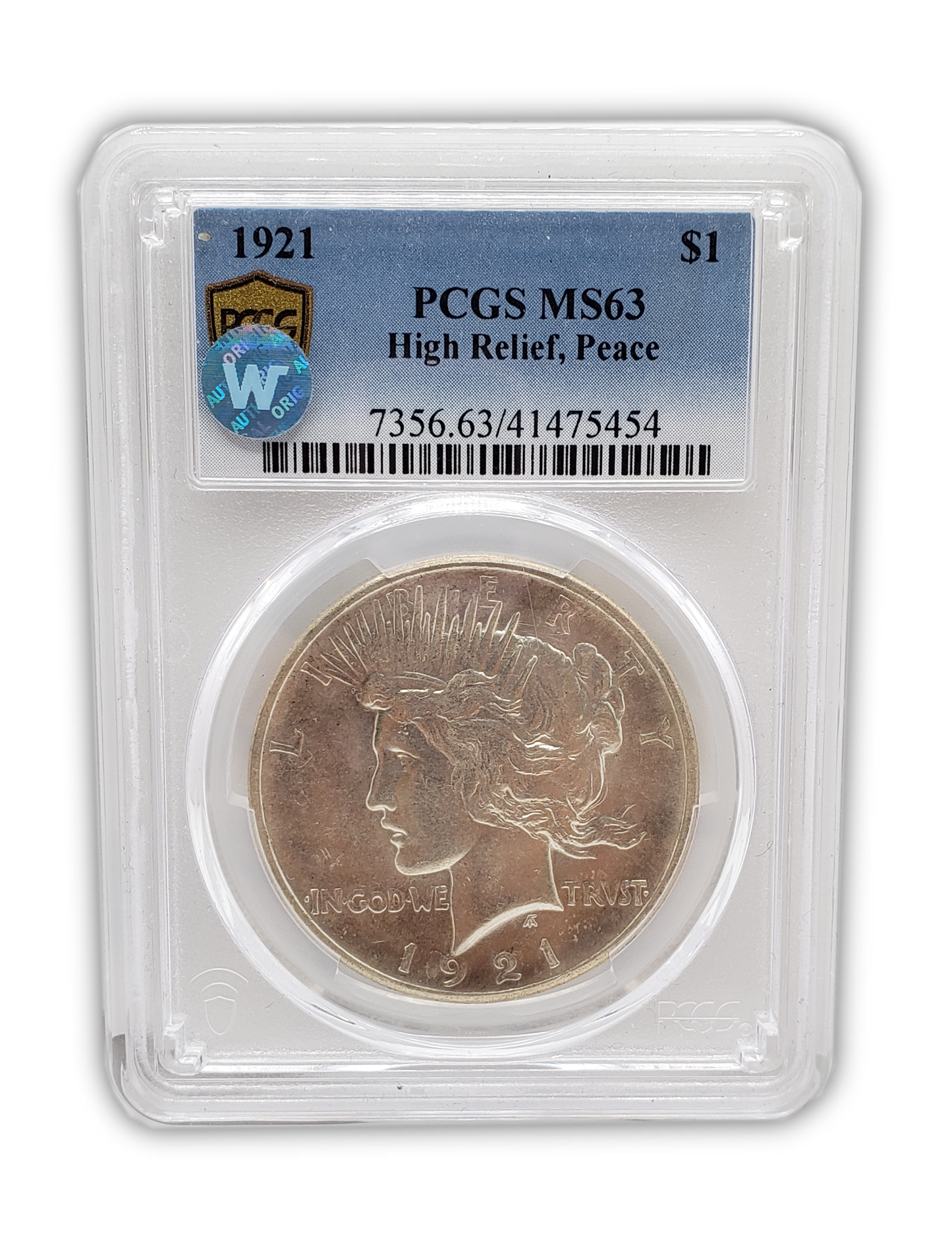 1921 Peace Silver Dollar Philadelphia - PCGS MS63 Sight White High Relief