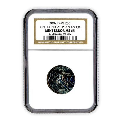 2002 Mississippi Quarter - Elliptical Plan - Mint Error - NGC MS65