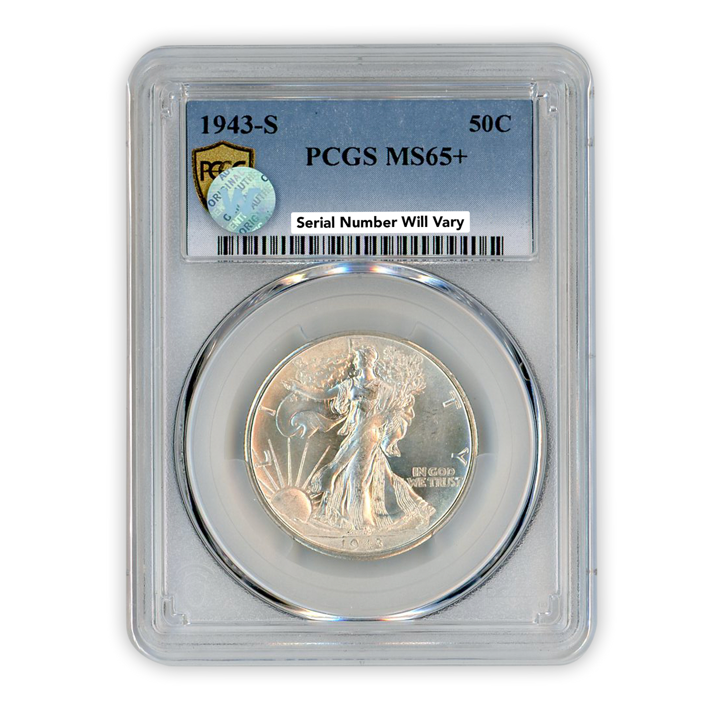 1943 Walking Liberty Silver Half Dollar - PCGS MS65+ Sight White