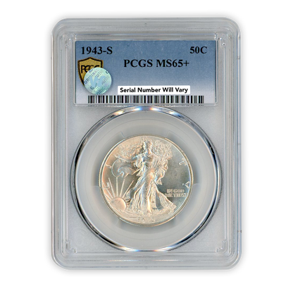 1943 Walking Liberty Silver Half Dollar - PCGS MS65+ Sight White