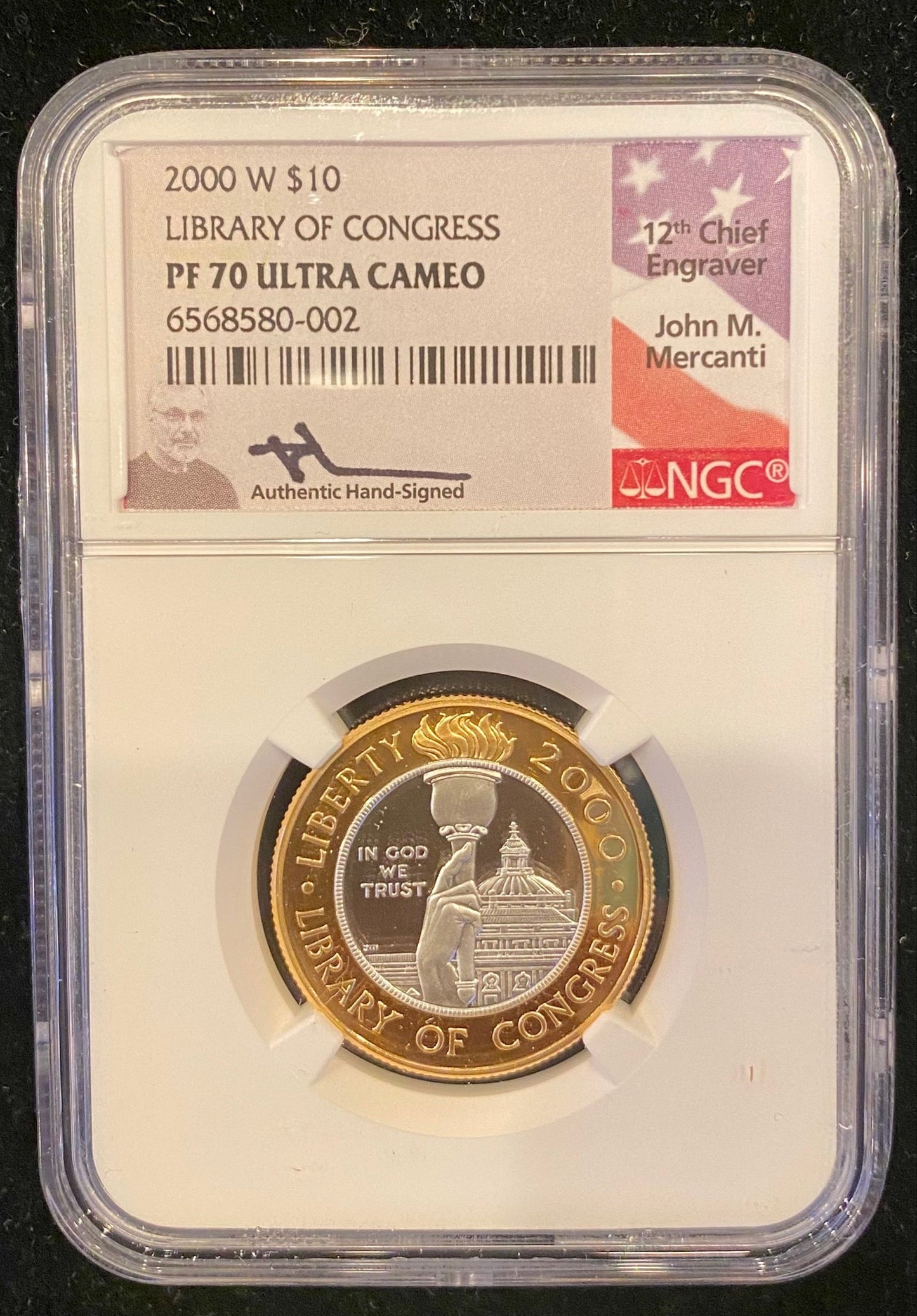 2000 W $10 Library Of Congress NGC PF70 Mercanti Flag Label