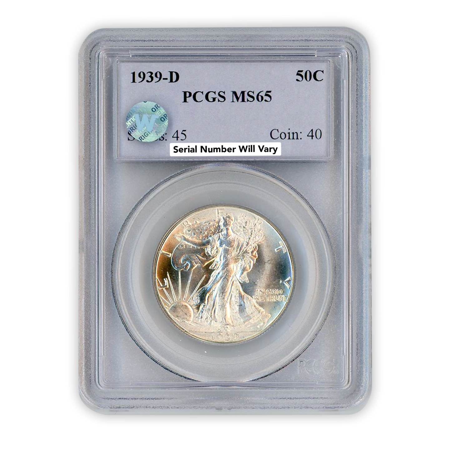 1939 D Walking Liberty Silver Half Dollar - PCGS MS65 Sight White
