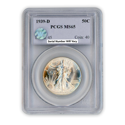 1939 D Walking Liberty Silver Half Dollar - PCGS MS65 Sight White