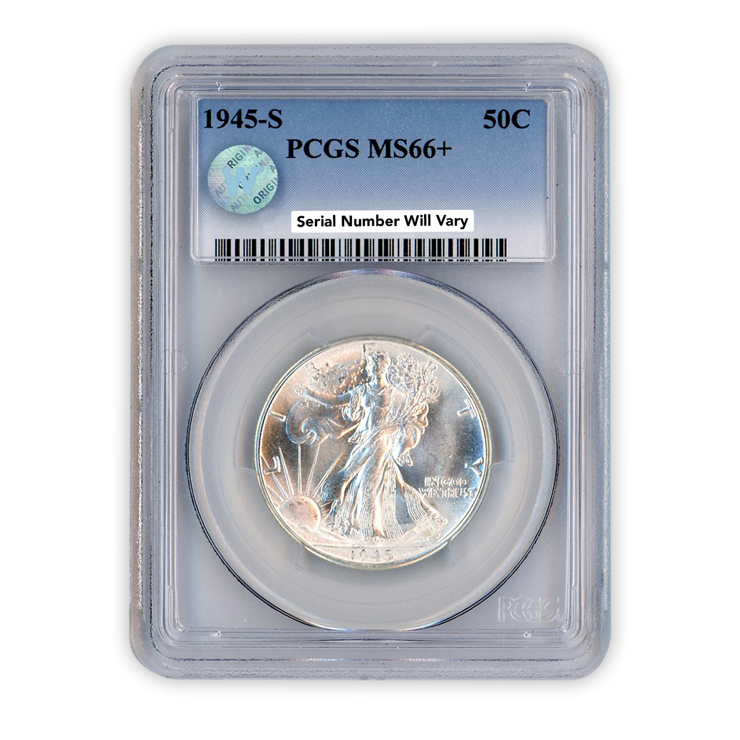 1945 S Walking Liberty Silver Half Dollar - PCGS MS66+ Sight White