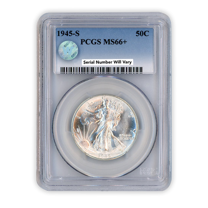 1945 S Walking Liberty Silver Half Dollar - PCGS MS66+ Sight White