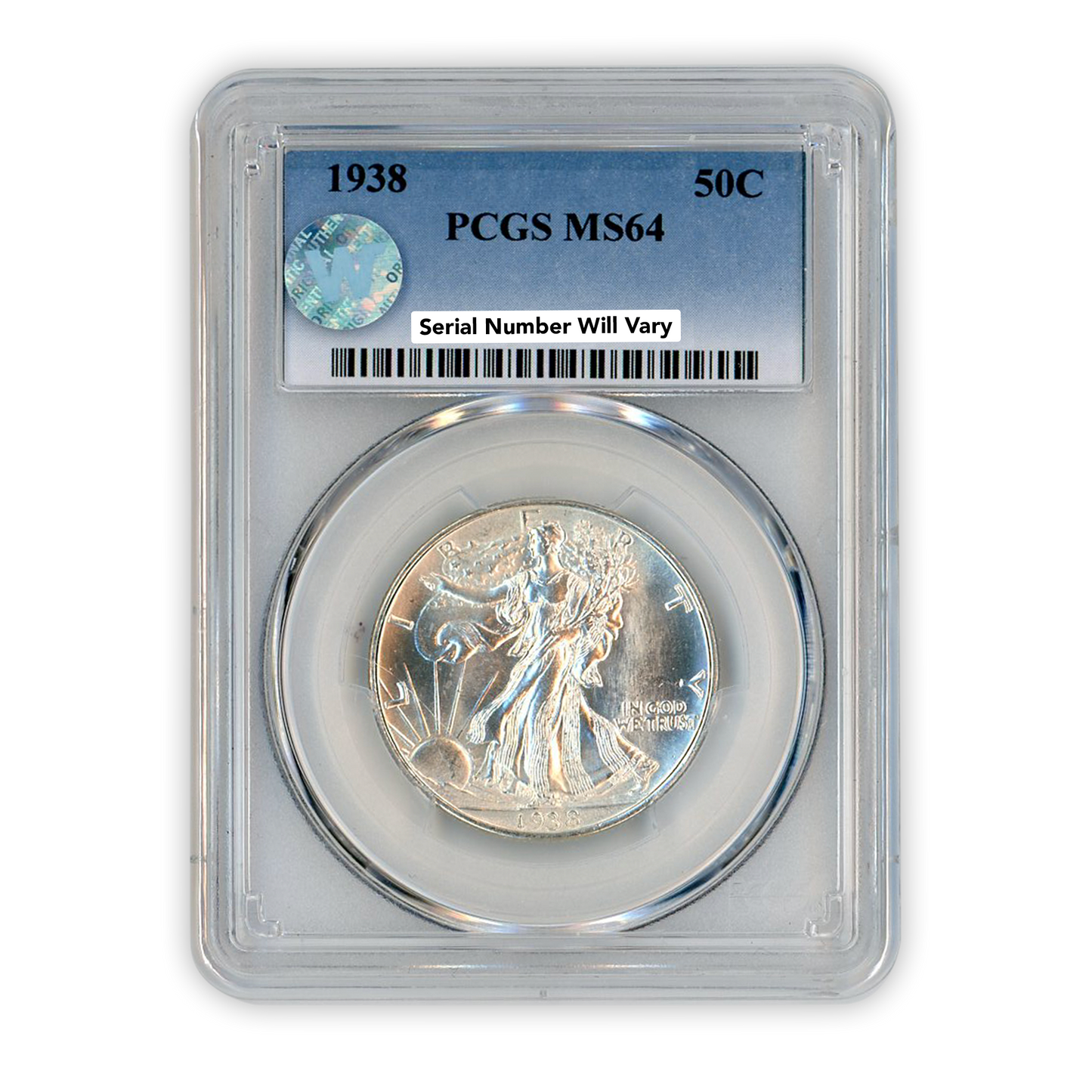 1938 Walking Liberty Silver Half Dollar - PCGS MS64 Sight White