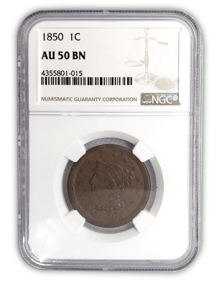 1850 Braided Hair Cent - NGC AU50 BN
