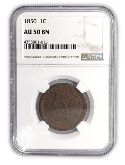 1850 Braided Hair Cent - NGC AU50 BN