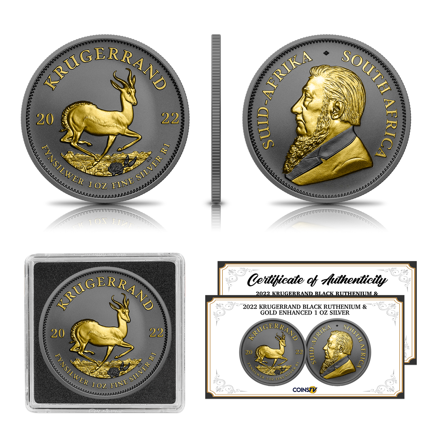 2022 Krugerrand Black Ruthenium & Gold Enhanced 1 oz Silver