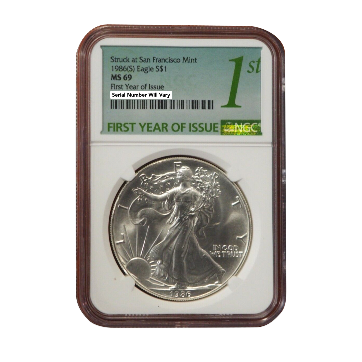 1986 (S) Silver Eagle San Francisco - Business Strike - NGC MS69