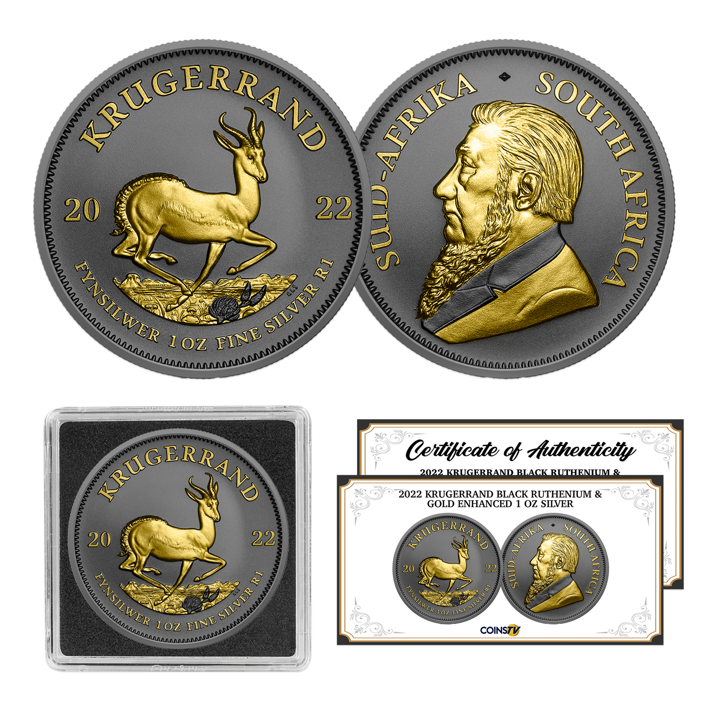 2022 Krugerrand Black Ruthenium & Gold Enhanced 1 oz Silver