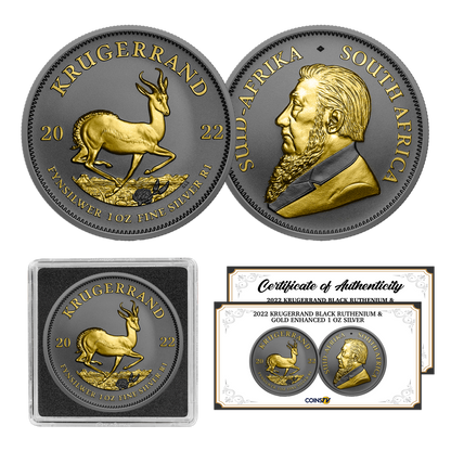 2022 Krugerrand Black Ruthenium & Gold Enhanced 1 oz Silver