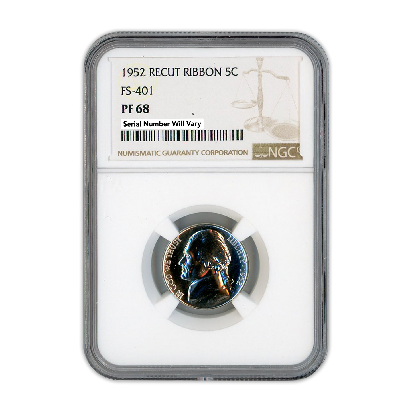 1952 Jefferson Nickel - Recut Ribbon - NGC PF68 FS-401