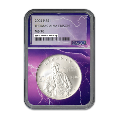 2004 P $1 Thomas Edison Commemorative Silver - Lightning Core - NGC MS70