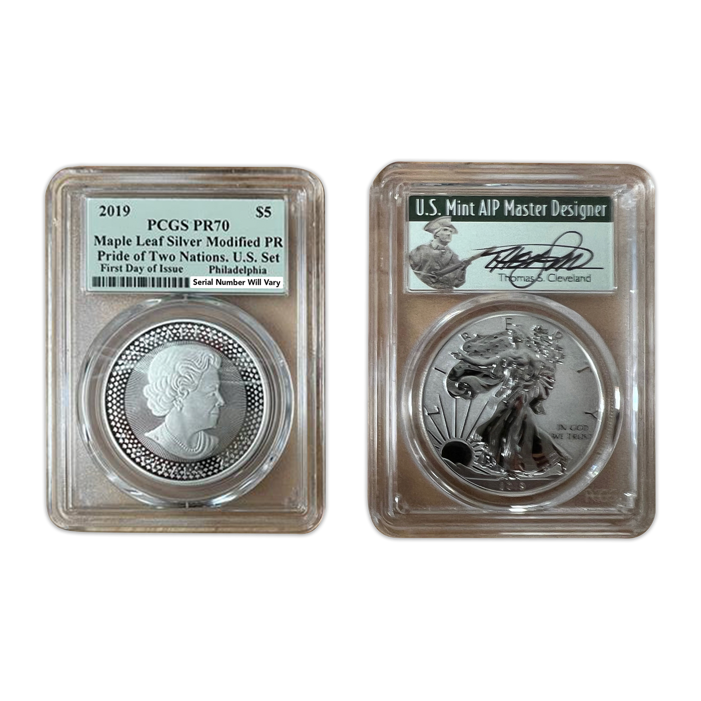 2019 W Pride of Two Nations 2 pc - PCGS PR70 FDOI Cleveland City Set