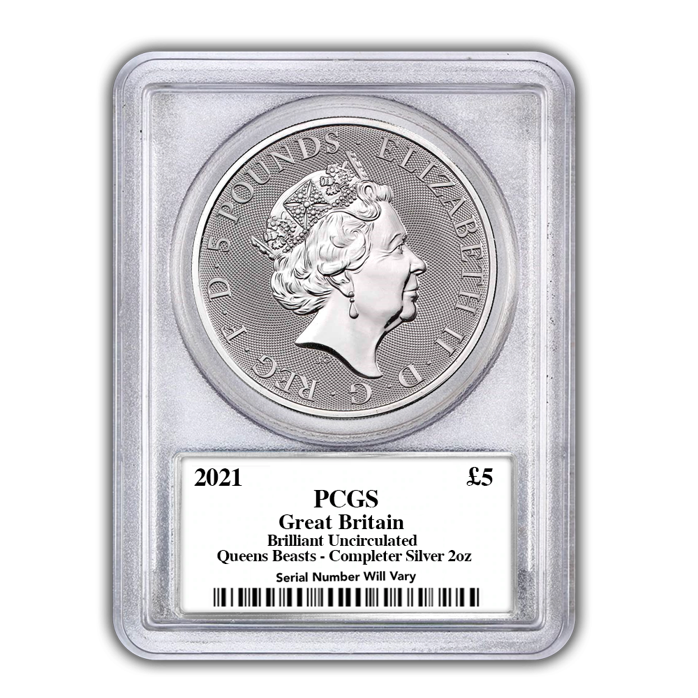 2021 Queens Beast Completer 2 oz - PCGS Queen Elizabeth Memoriam Label