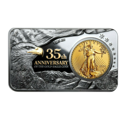 2021 Gold Eagle Silver Bar Black Proof & 24 Gold Plating - Brilliant Uncirculated