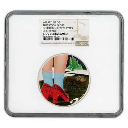 2017 $5 Silver Cooks Island - Dorothy - Ruby Slippers Colorized PF70 Ultra Cameo