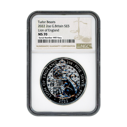 2022 2oz Tudor Beasts - Lion of England NGC MS70