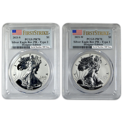 2021 Silver Eagle Designers 2 pc Set - PCGS Reverse Proof PR70 First Strike