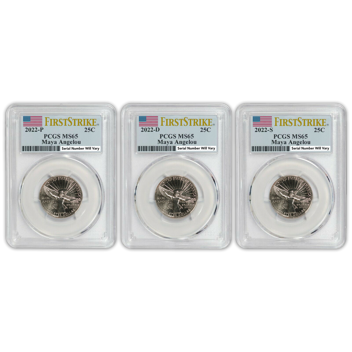 2022 American Women Quarter P/D/S 3 pc Set - PCGS MS65 First Strike - Maya Angelou