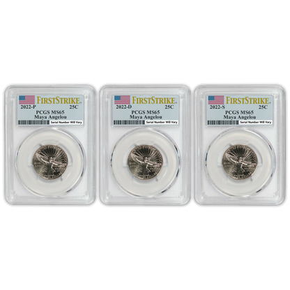 2022 American Women Quarter P/D/S 3 pc Set - PCGS MS65 First Strike - Maya Angelou