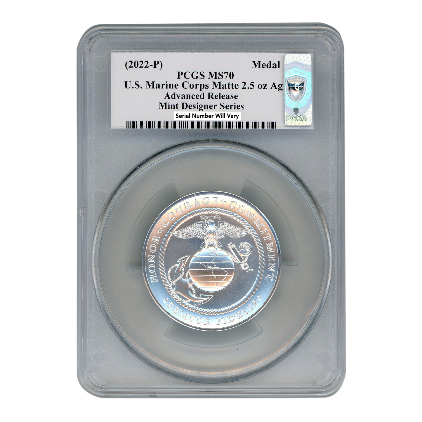2022 U.S. Marine Corps 2.5 Ounce Silver Medal - PCGS 70 Damstra Signature Label