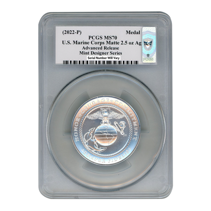 2022 U.S. Marine Corps 2.5 Ounce Silver Medal - PCGS 70 Damstra Signature Label