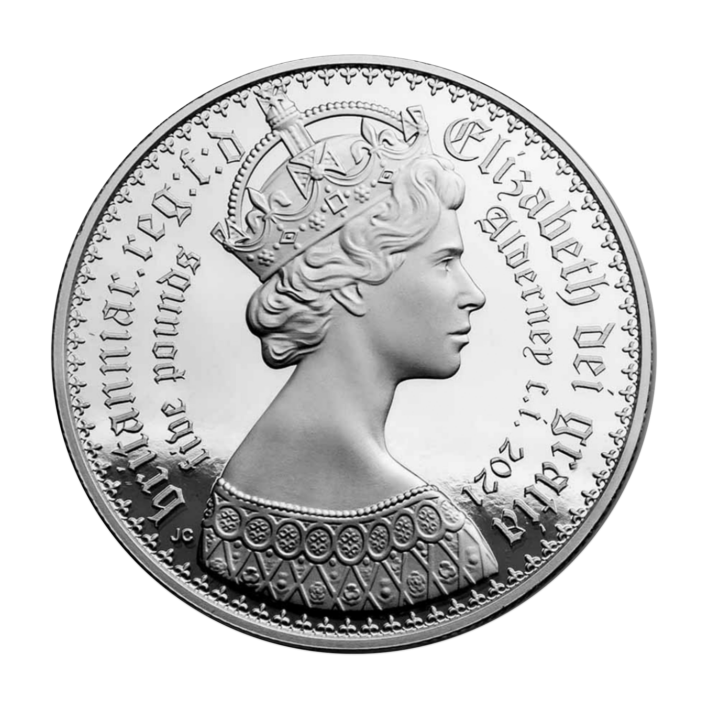 2021 $5 Alderney New Gothic Crown Matte Shields Proof Silver