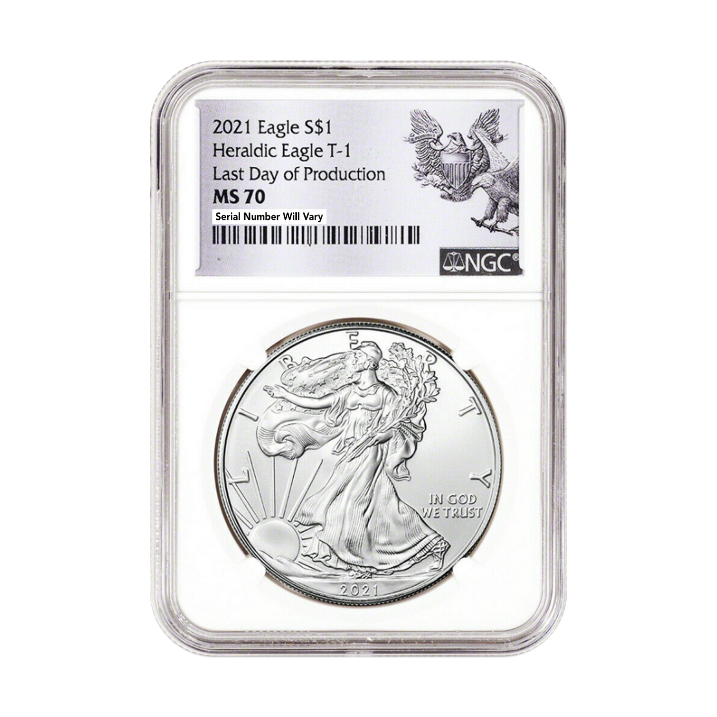 2021 Silver Eagle - Heraldic Eagle Type 1 - Last Day of Production NGC MS70