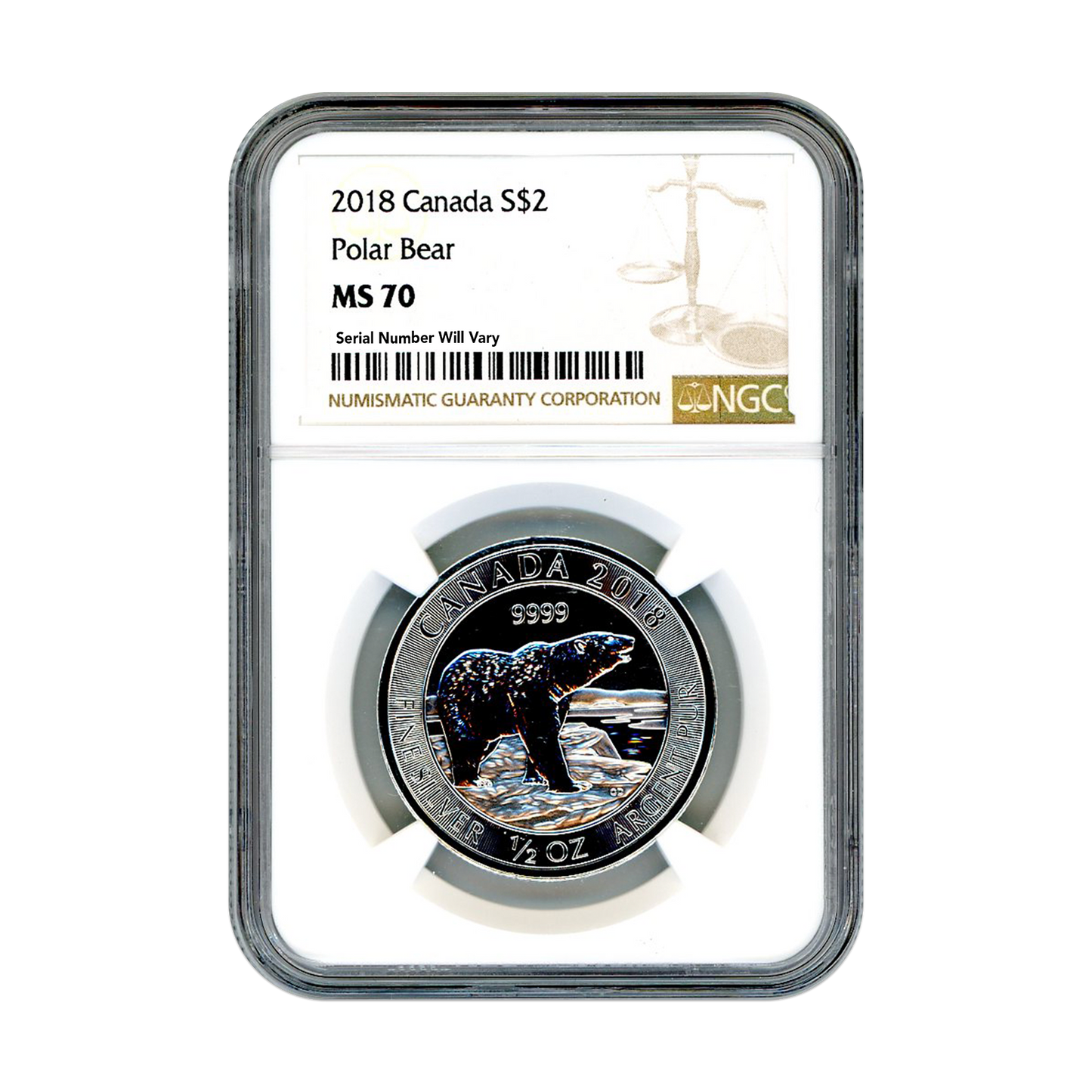 2018 1/2oz Silver Canadian $2 Polar Bear NGC MS70