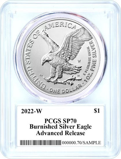 2022 Silver Eagle  West Point Burnished - PCGS SP70 Advanced Release - Emily Damstra Signature Label