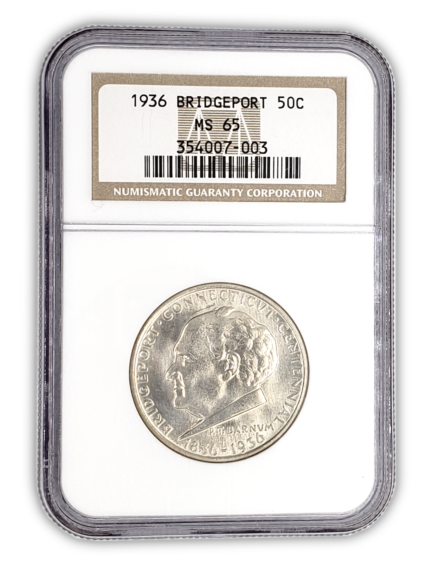 1936 Bridgeport Silver Half Dollar Philadelphia - NGC MS65