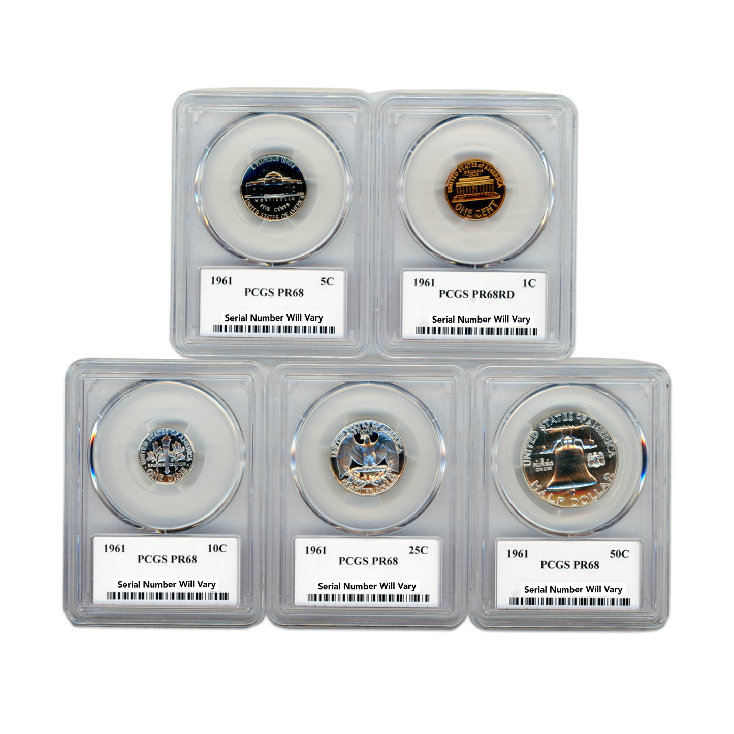 1961 US Proof Set - 5 Coins - PCGS PR68