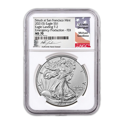 2021-S Silver Eagle - Emergency Production- Type 2 - NGC MS70 FS First Day of Issue Michael Gaudioso Label