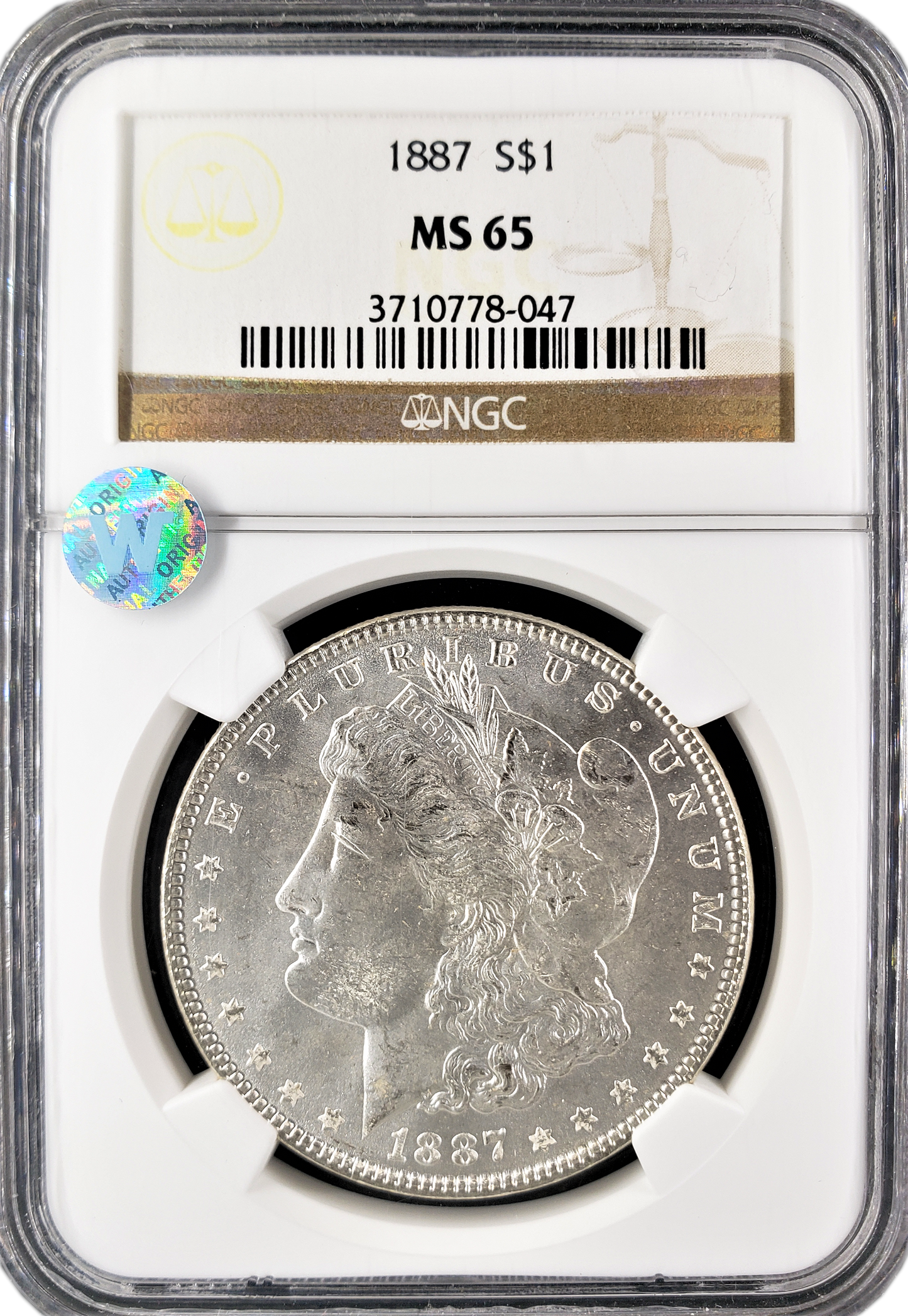 1887 Morgan Silver Dollar Philadelphia - NGC MS65 Sight White