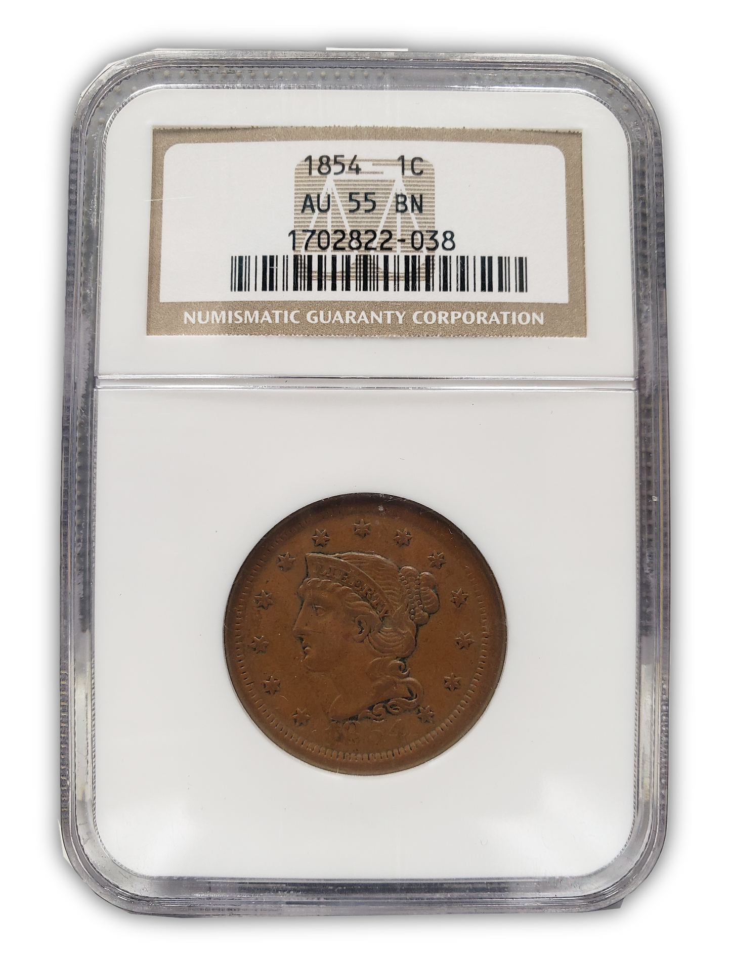 1854 Braided Hair Cent - Philadelphia NGC AU55 BN