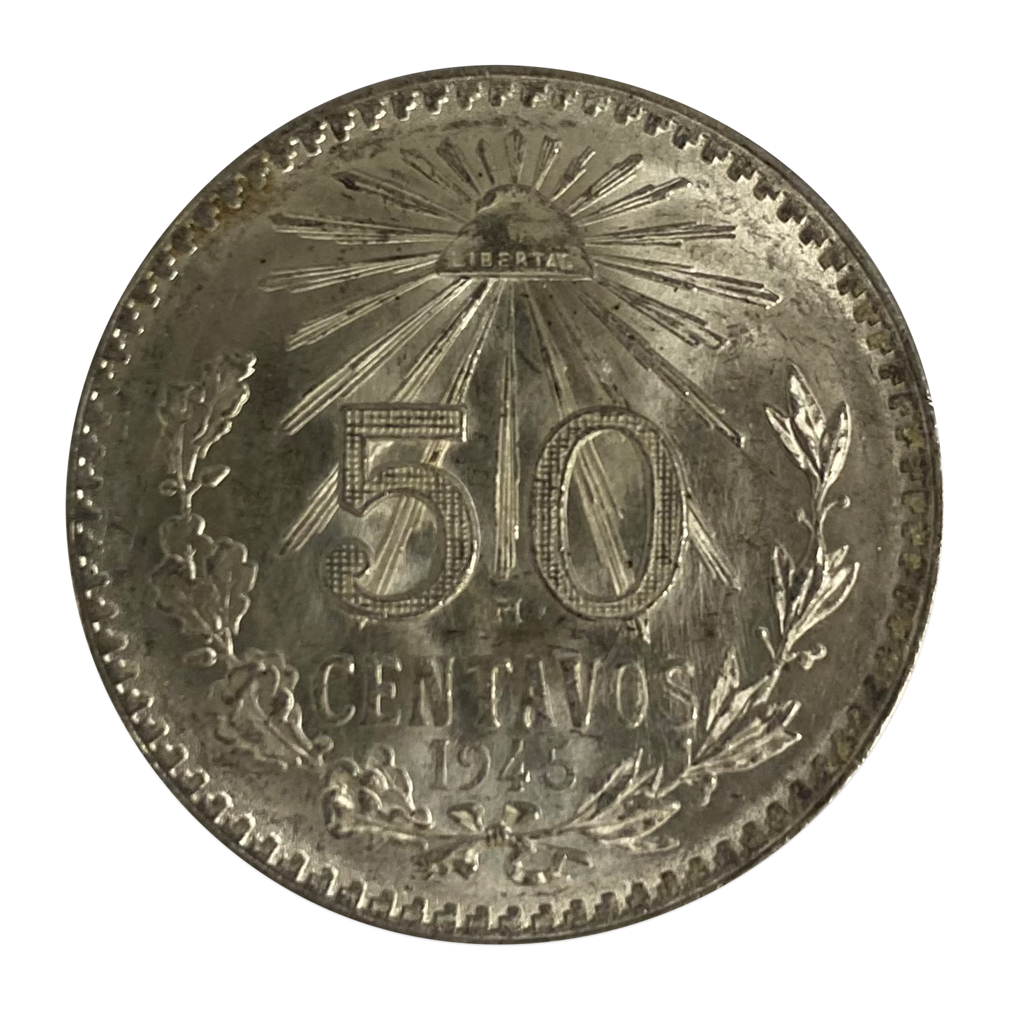 Mexican Fifty Centavos Cap & Rays - .720 Silver - Slider Quality