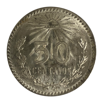 Mexican Fifty Centavos Cap & Rays - .720 Silver - Slider Quality