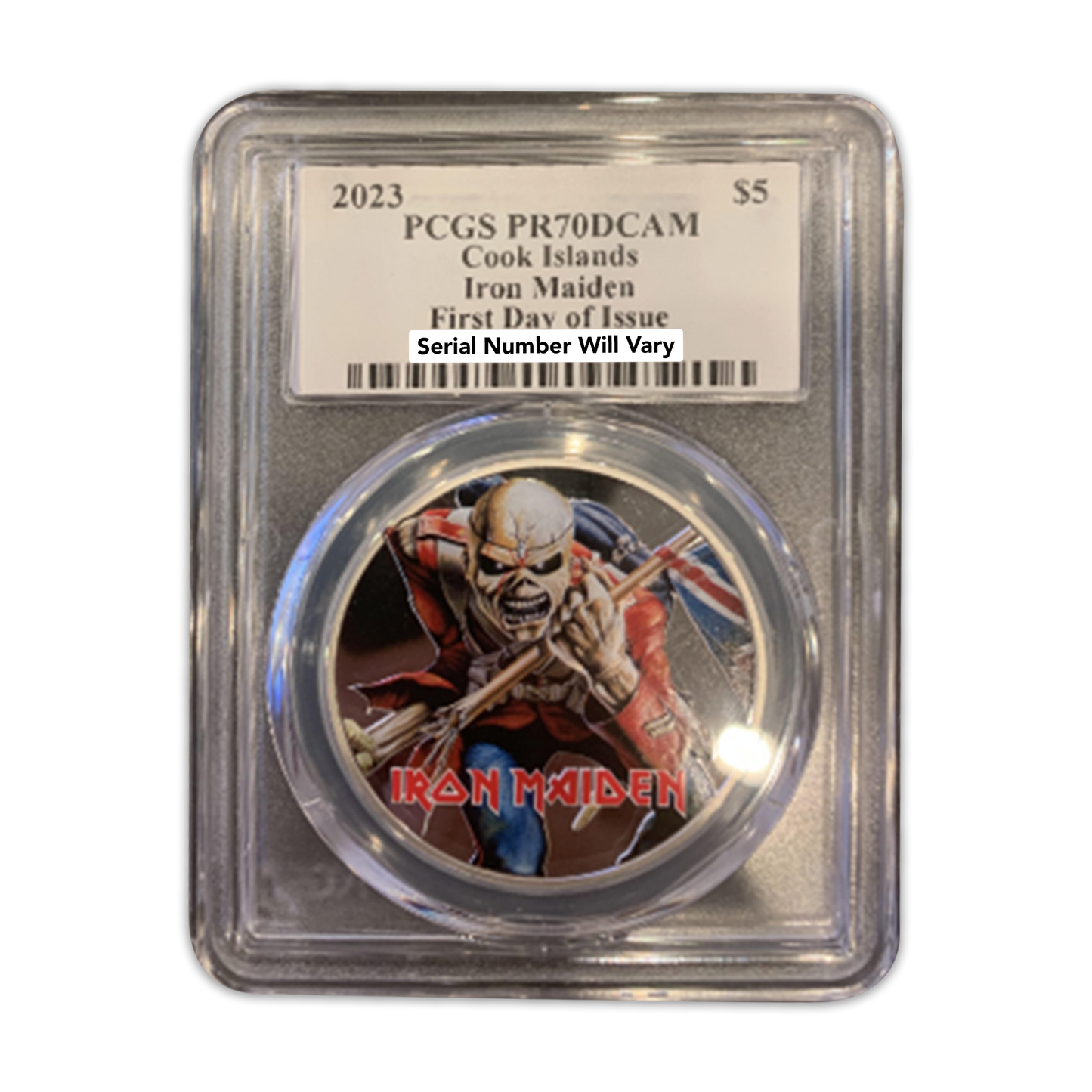 2023 1 oz Iron Maiden Silver PCGS PR70 - First Day of Issue - Susan Blunt Signature Label