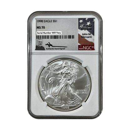 1998 Silver Eagle - Flag Label - NGC MS70 Mercanti Label
