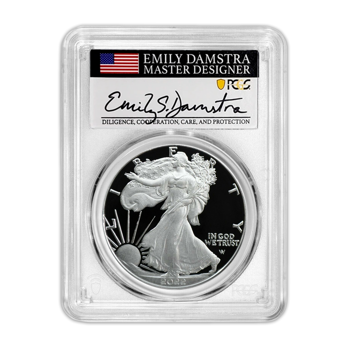 2022 Silver Eagle Type 2 - West Point Proof - First Strike - Emily Damstra Signature Label  PCGS PF70