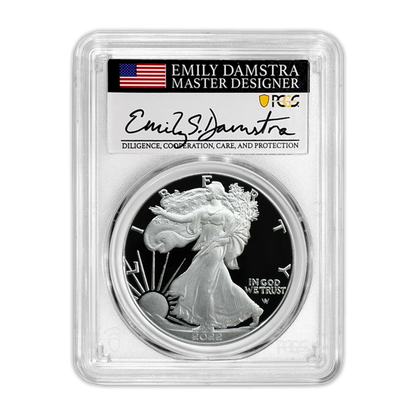 2022 Silver Eagle Type 2 - West Point Proof - First Strike - Emily Damstra Signature Label  PCGS PF70