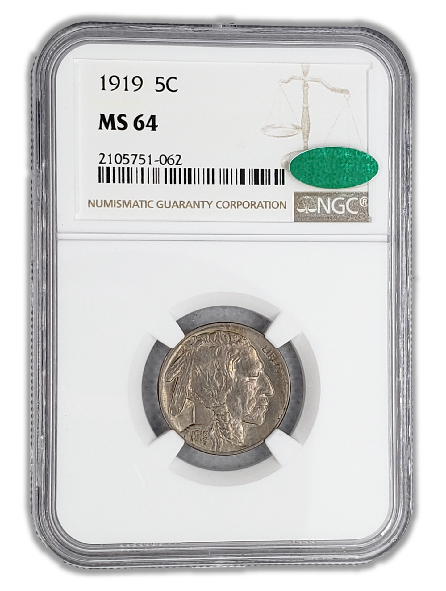 1919 P Buffalo Nickel Philadelphia - NGC MS64 CAC