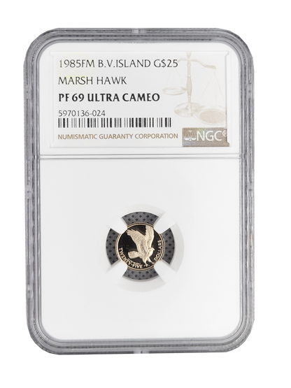 1985 FM B.V Island G$25 Marsh Hawk NGC PF69 ultra cameo