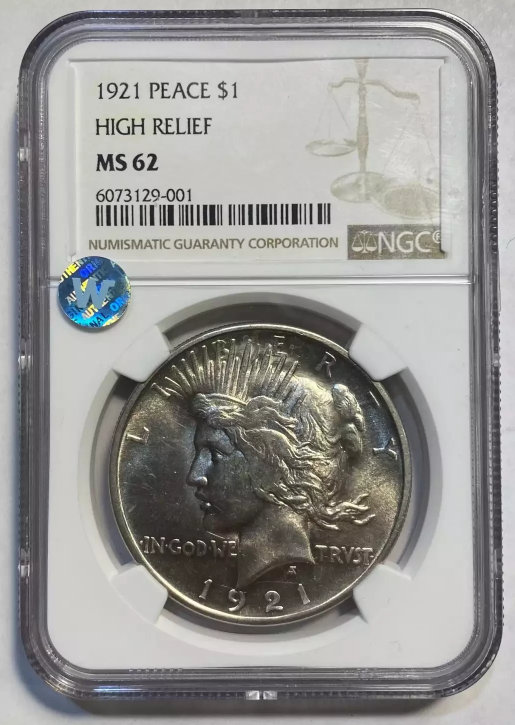 1921 Peace Silver Dollar Philadelphia - High Relief - NGC MS62 Sight White