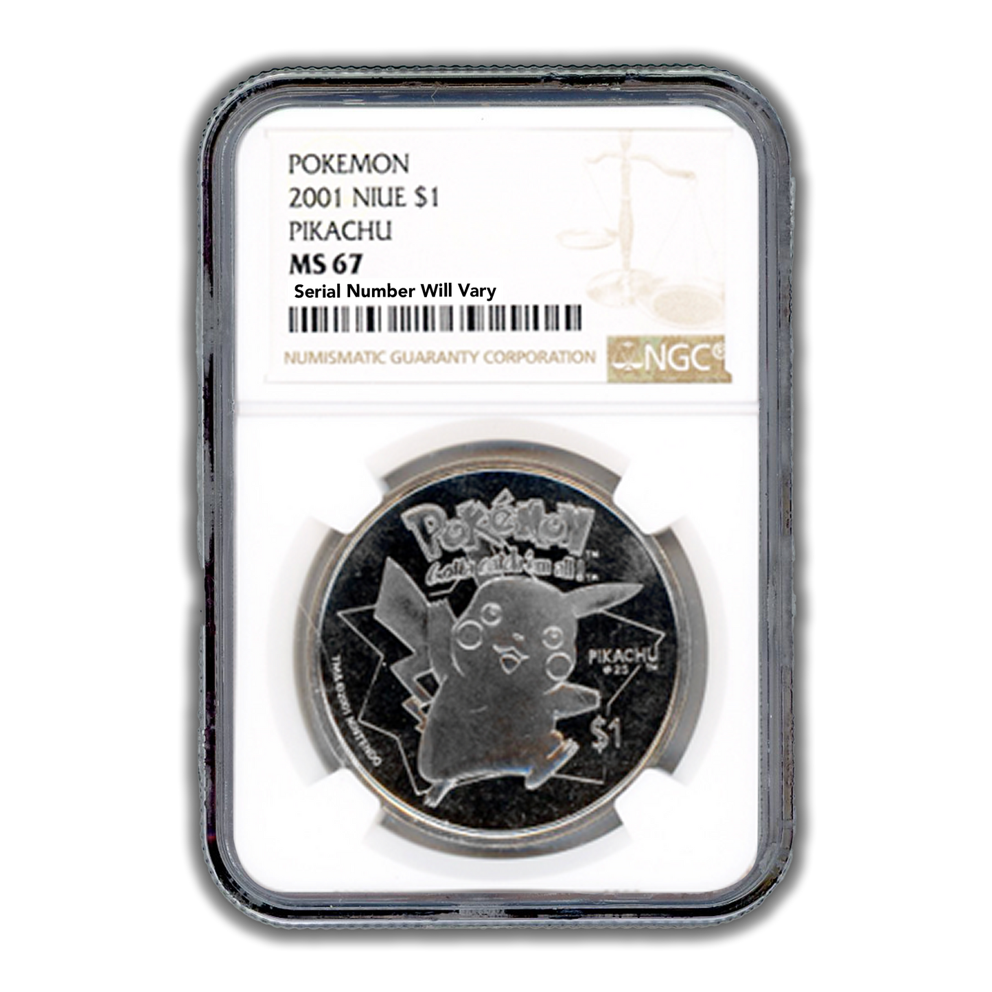 2001 Niue Pokemon Pickachu $1 Coin - NGC MS67