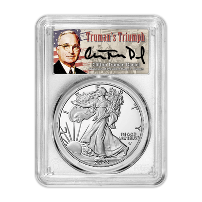 2023 Silver Eagle - Business Strike - Type 2 - PCGS MS70 FDOI First Day of Issue Trumans Triumph Label