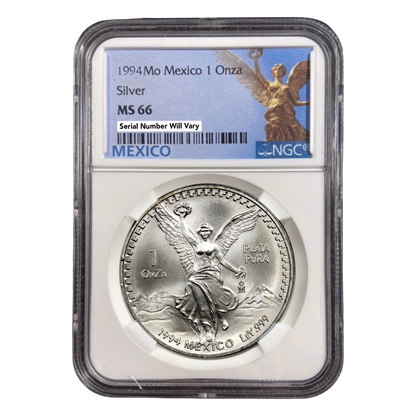 1994 1 oz Mexican Libertad Silver Coin - NGC MS66